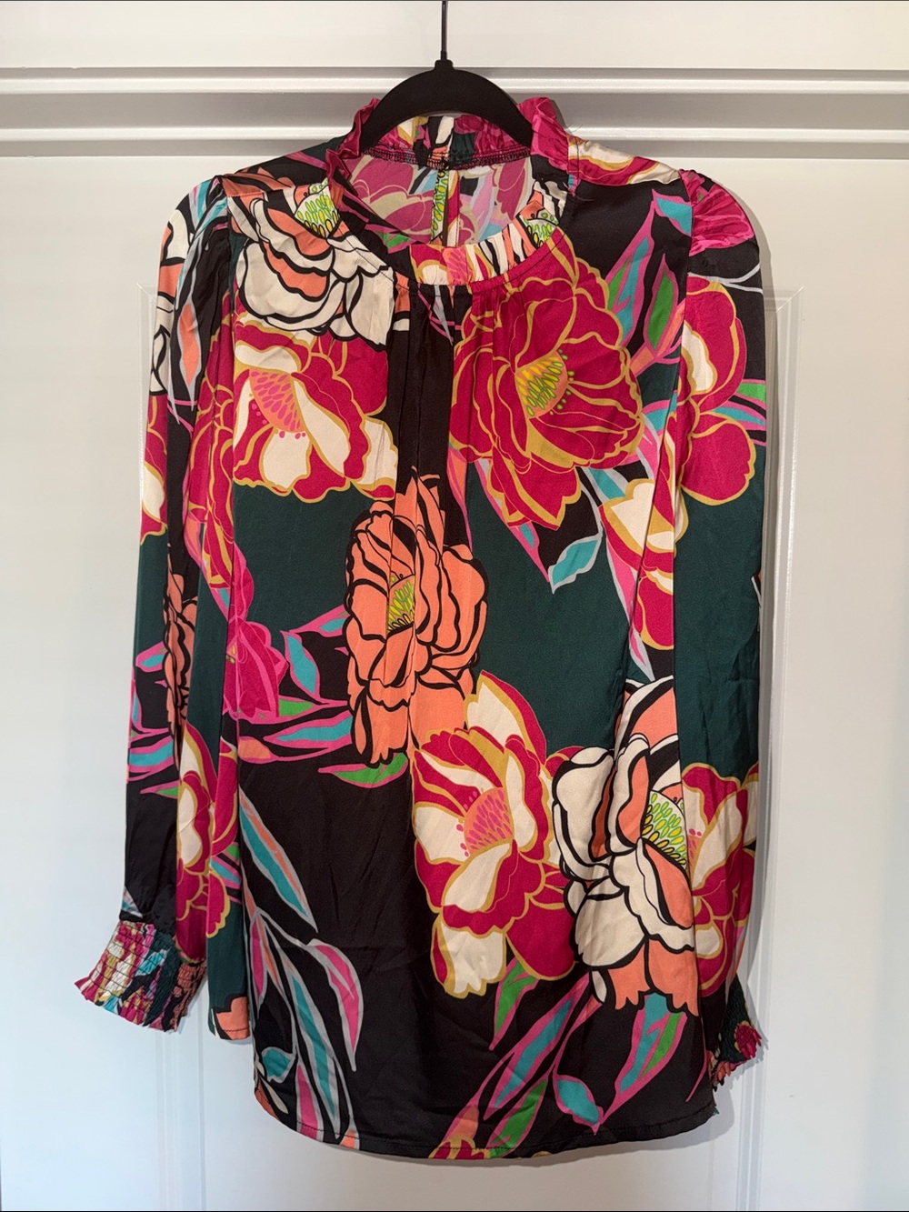 Floral Long-Sleeve Blouse - Pink & Green